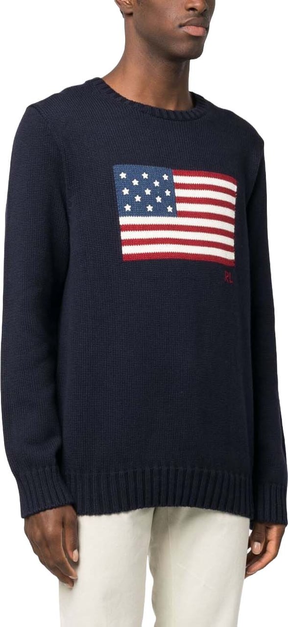 Ralph Lauren Navy Pullover Flag Motif Cotton Pullover Zwart
