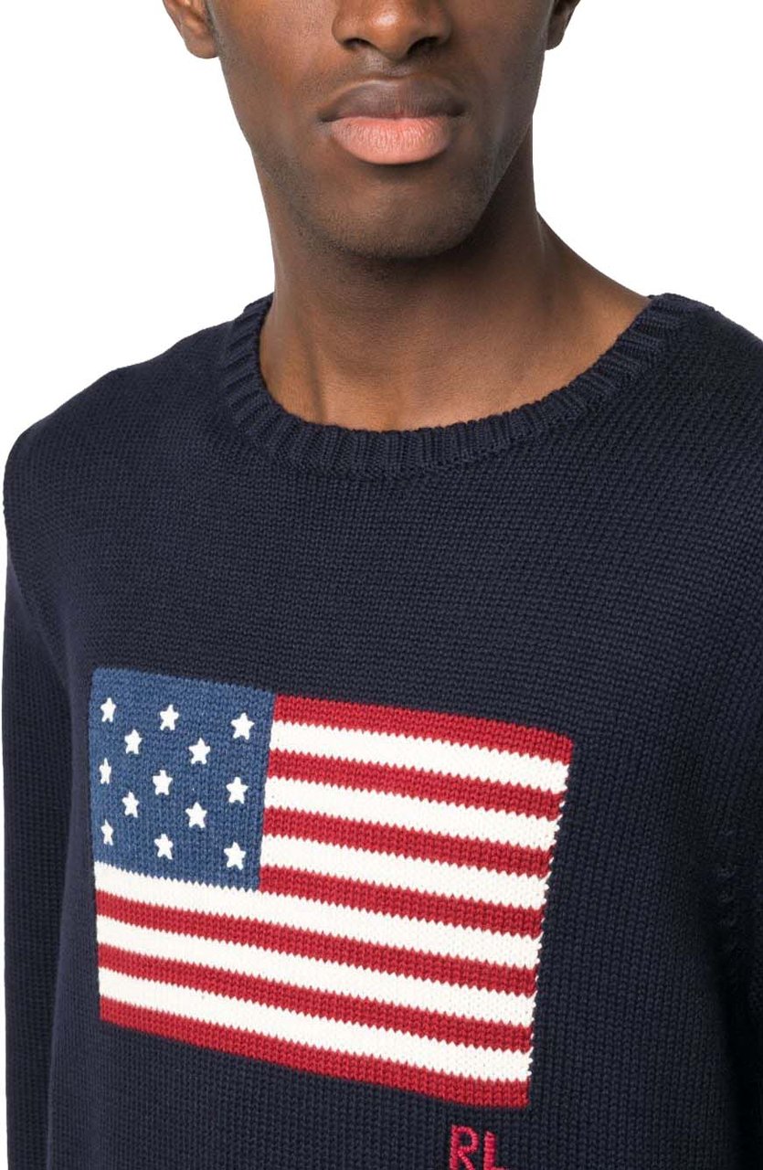 Ralph Lauren Navy Pullover Flag Motif Cotton Pullover Zwart