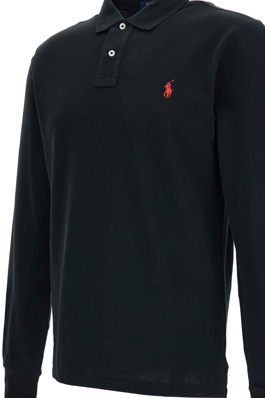Ralph Lauren Black Long Sleeved Cotton Polo Shirt Zwart