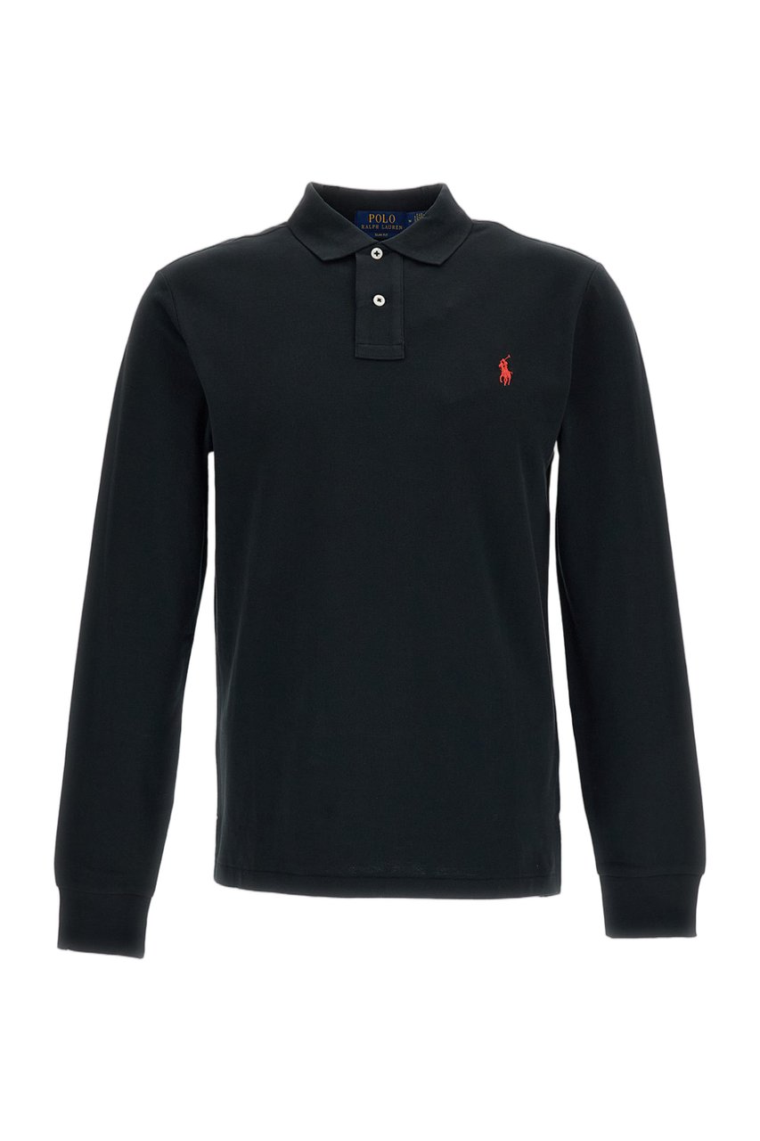 Ralph Lauren Black Long Sleeved Cotton Polo Shirt Zwart