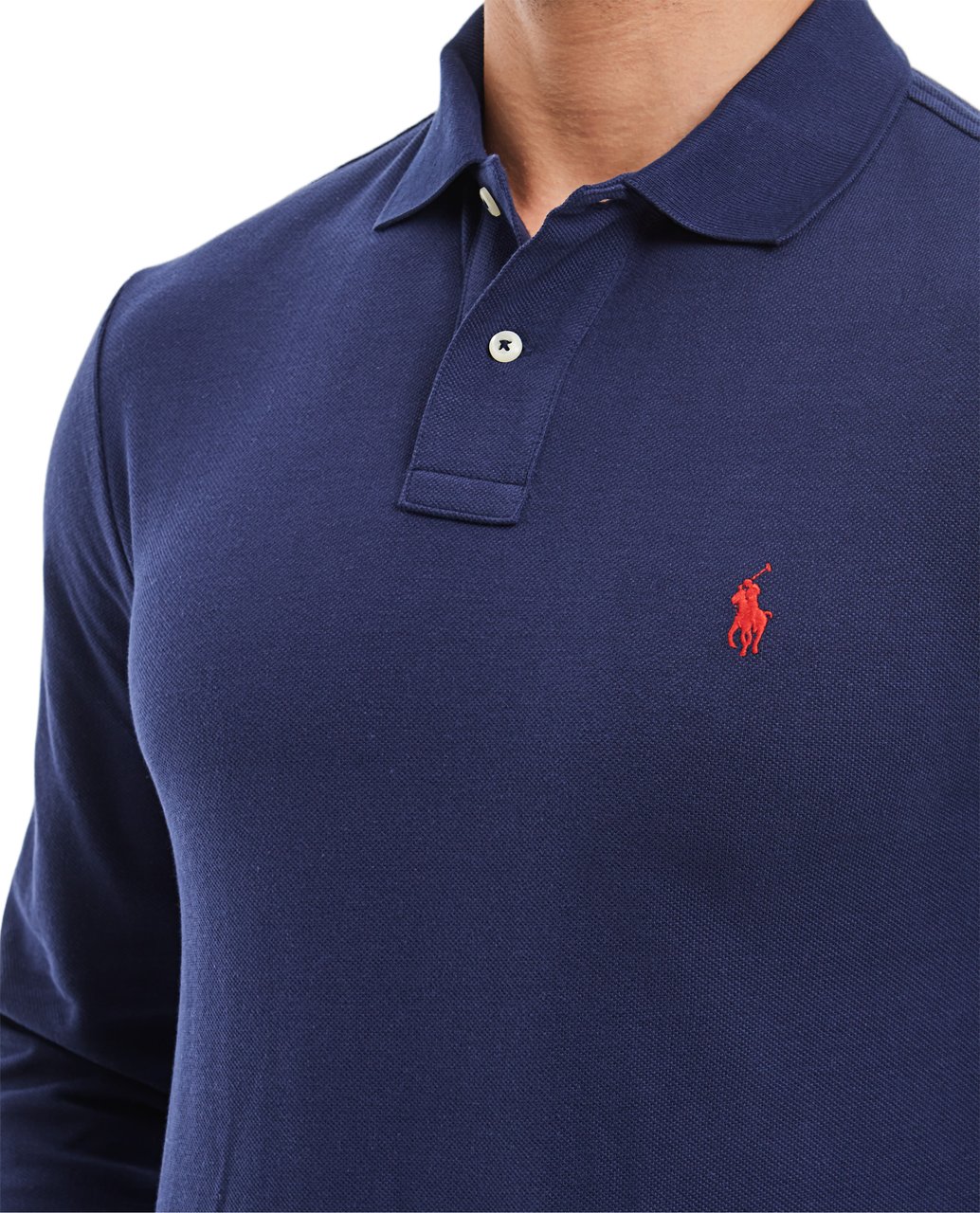 Ralph Lauren Long Sleeve Polo With Ribbed Collar And Embroidered Pony Blauw