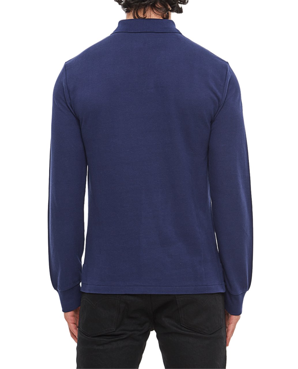 Ralph Lauren Long Sleeve Polo With Ribbed Collar And Embroidered Pony Blauw