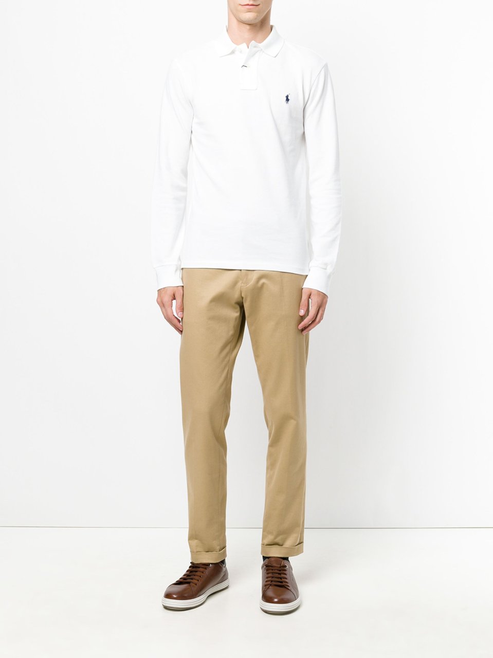 Ralph Lauren Cotton Embroidered Logo Long-Sleeve Polo Shirt Wit