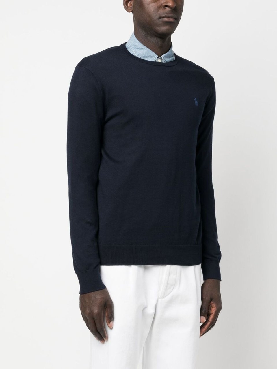Ralph Lauren Dark Navy Sweater Crew Neck Cotton Sweater Zwart