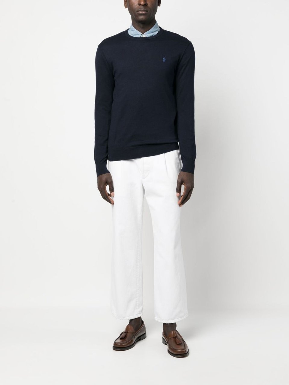Ralph Lauren Dark Navy Sweater Crew Neck Cotton Sweater Zwart