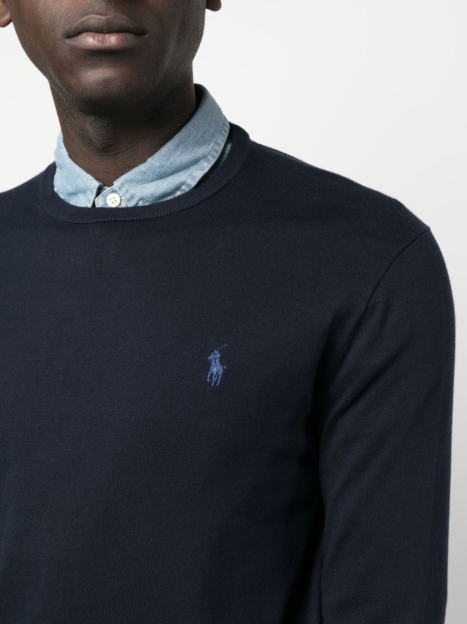 Ralph Lauren Dark Navy Sweater Crew Neck Cotton Sweater Zwart