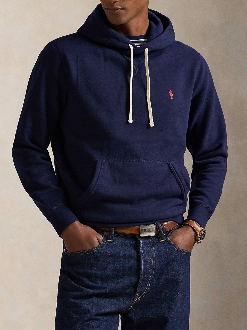 Ralph Lauren Deep Navy Blue Cotton Long Sleeve Hoodie Zwart