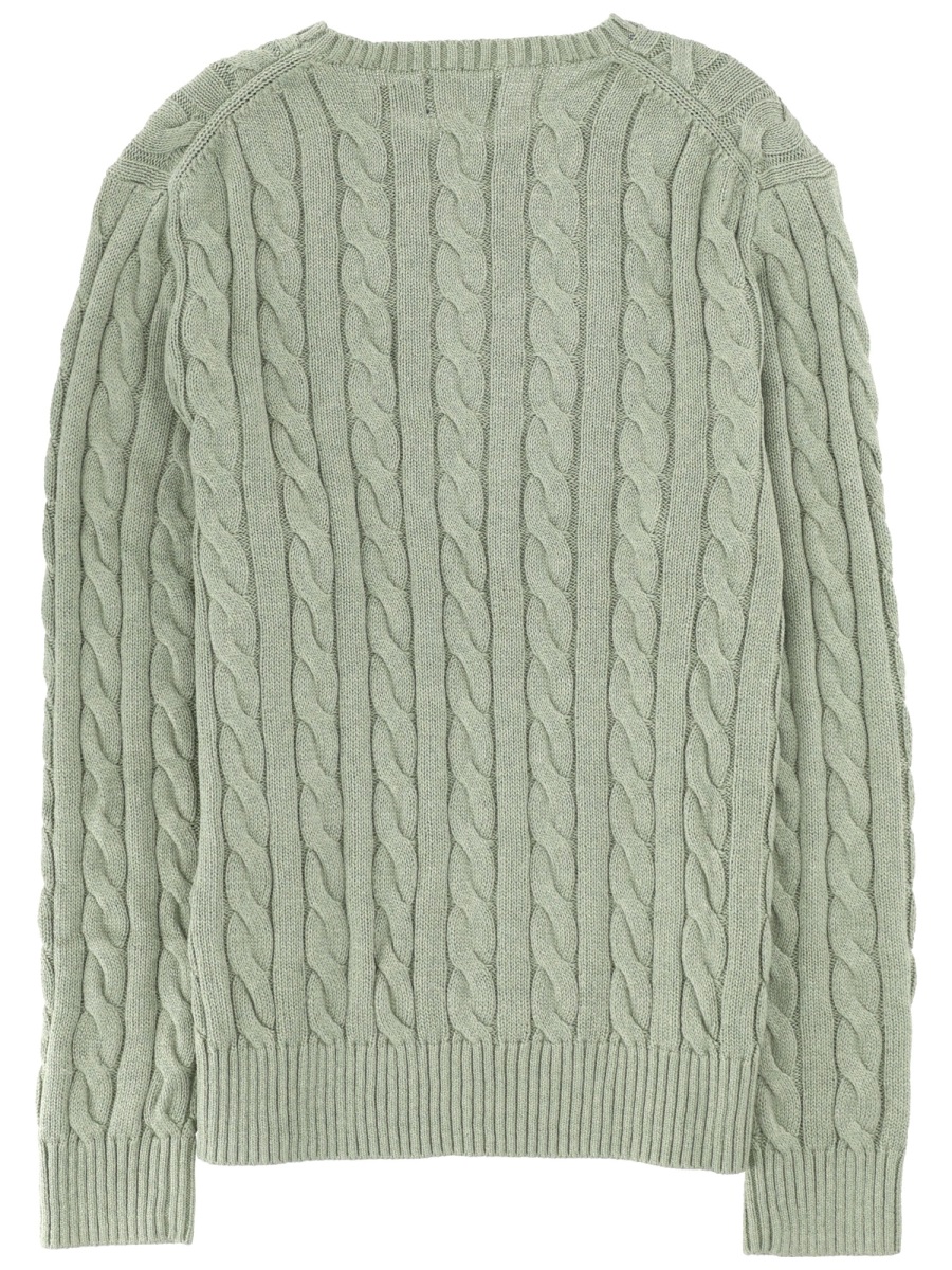 Ralph Lauren White Textured Cable Knit Cotton Sweater Grijs