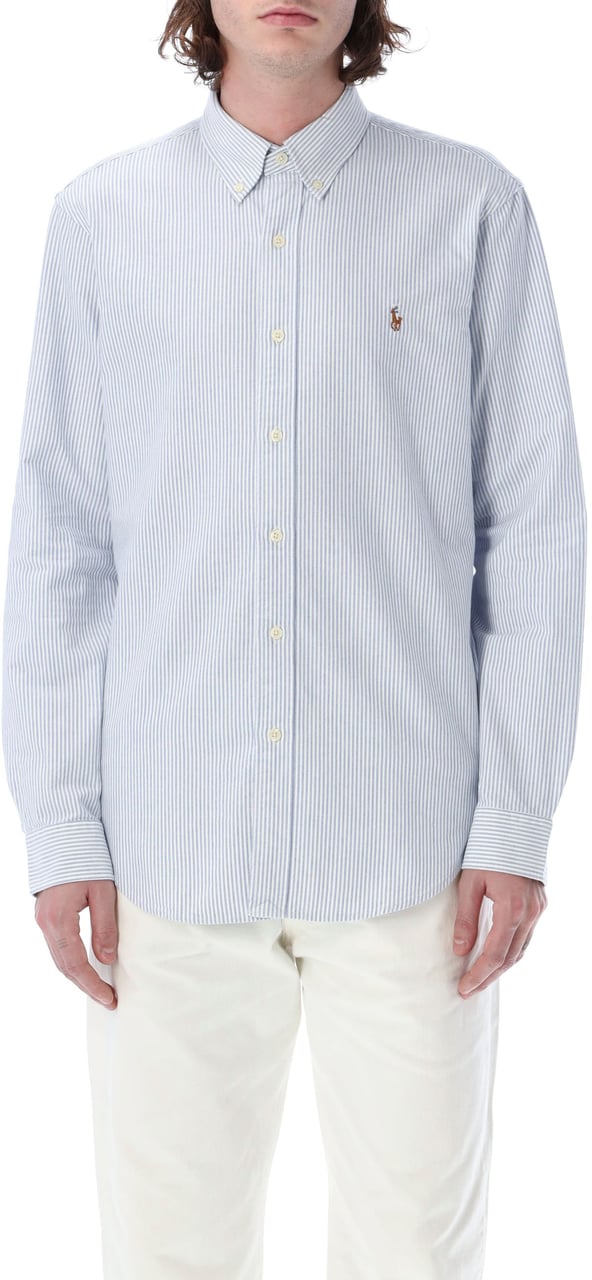 Ralph Lauren Custom Fit Shirt White Light Blue Blauw