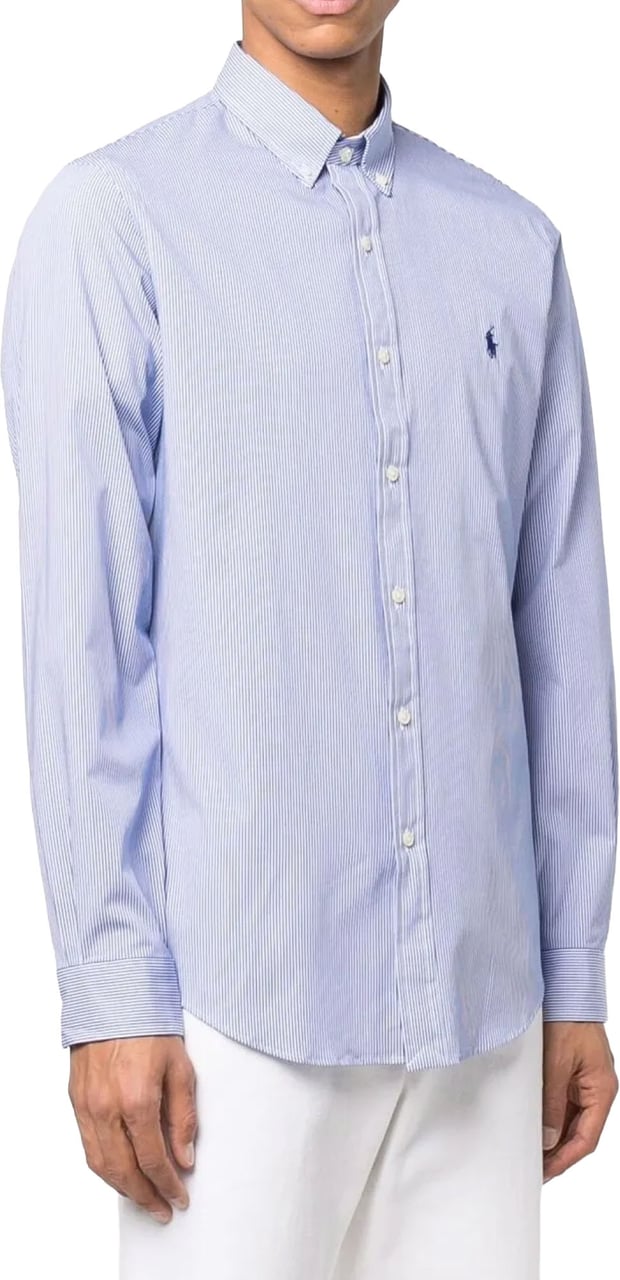 Ralph Lauren Striped Slim Fit Poplin Shirt Blauw