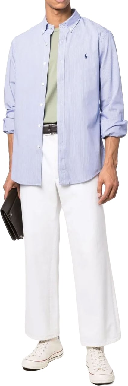 Ralph Lauren Striped Slim Fit Poplin Shirt Blauw