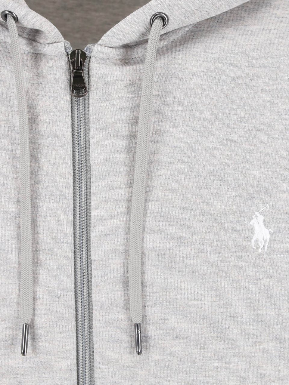 Ralph Lauren Light Grey Zip-Up Hoodie with Adjustable Drawstring and Embroidered Logo Grijs