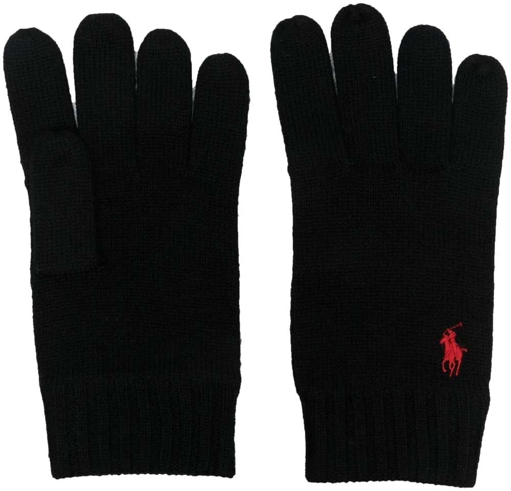 Ralph Lauren Classic Pony Logo Wool Gloves Zwart