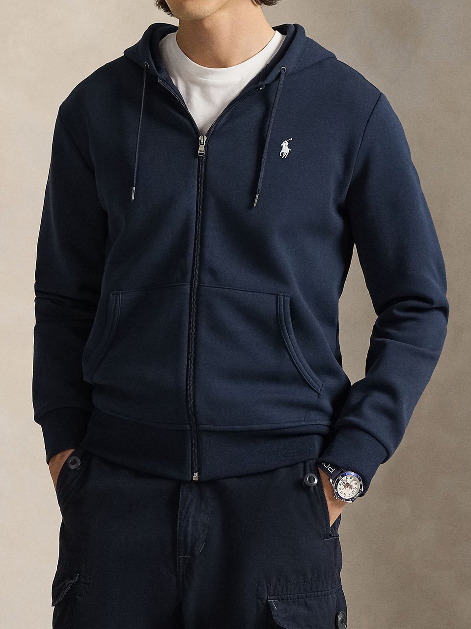 Ralph Lauren Blue Cotton Full-Zip Hooded Sweatshirt Blauw