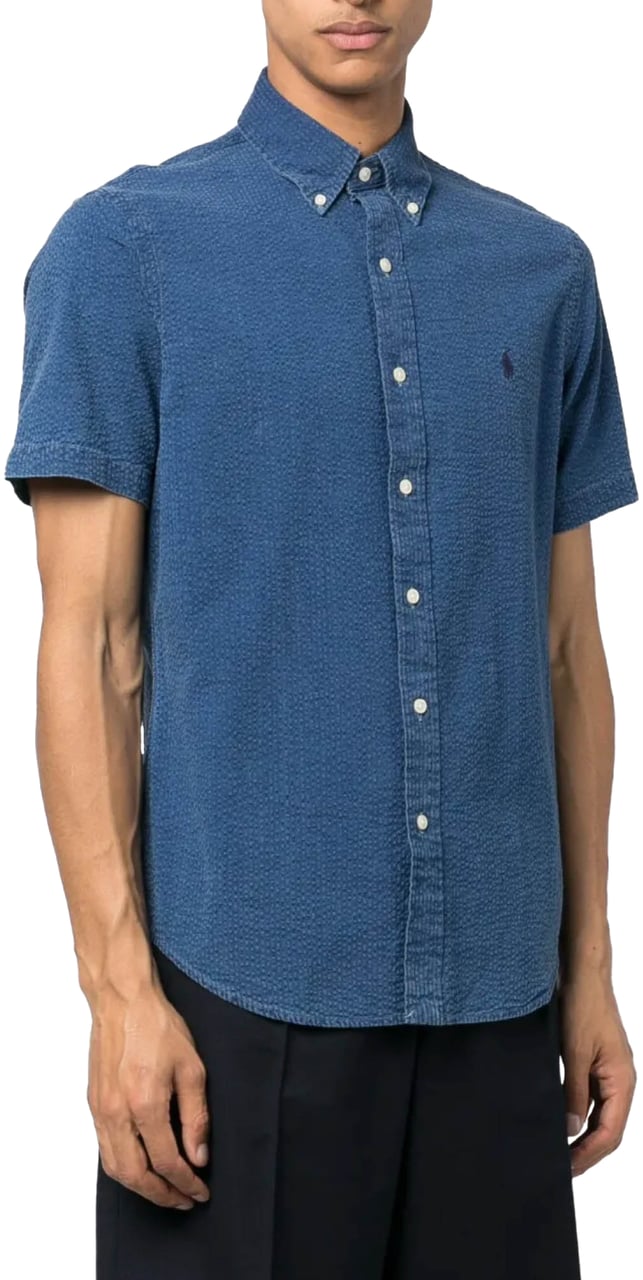 Ralph Lauren Seersucker Logo Short Sleeve Shirt Blauw