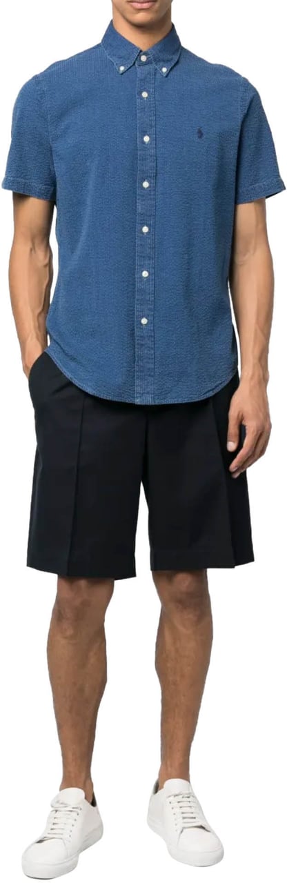 Ralph Lauren Seersucker Logo Short Sleeve Shirt Blauw