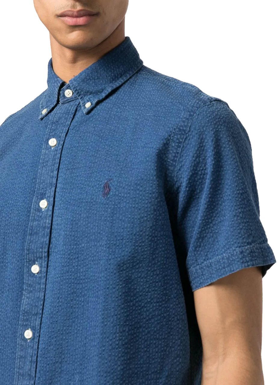 Ralph Lauren Seersucker Logo Short Sleeve Shirt Blauw