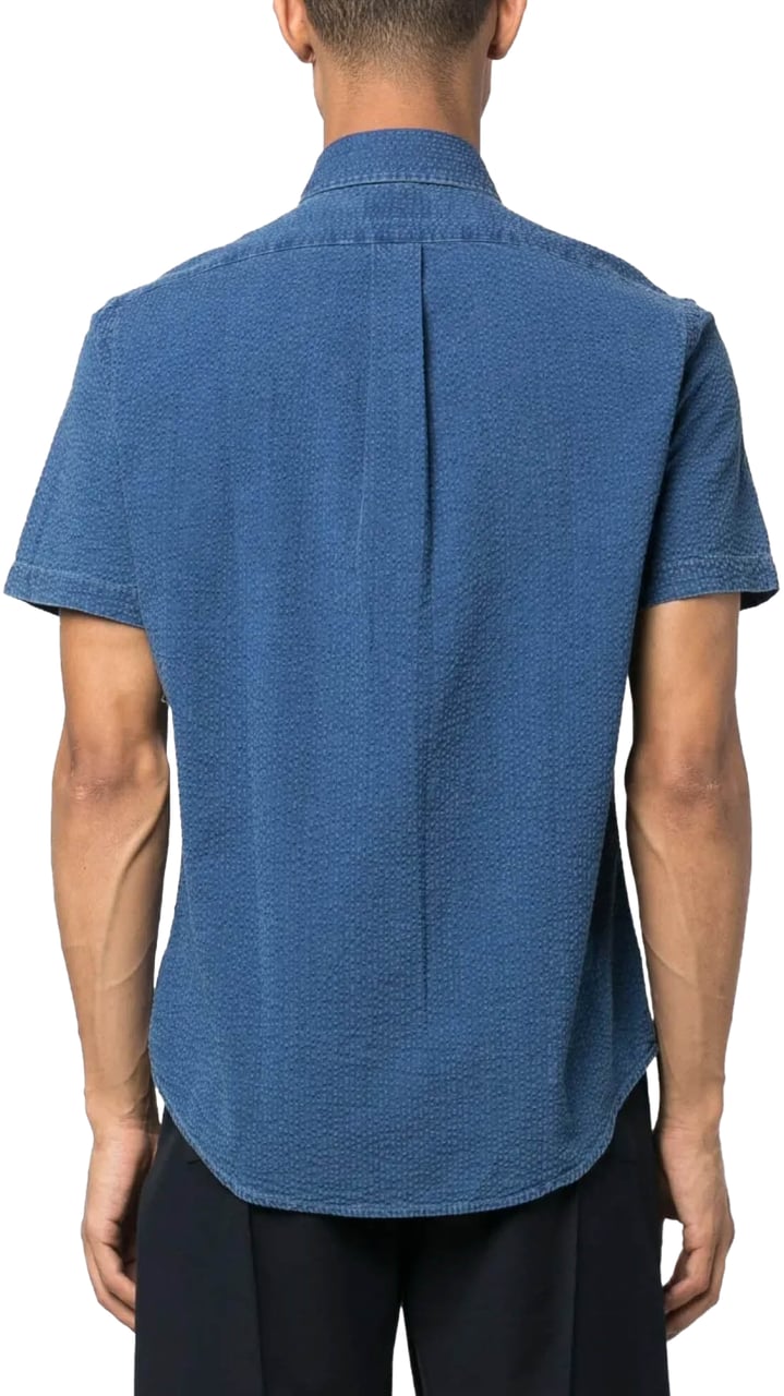 Ralph Lauren Seersucker Logo Short Sleeve Shirt Blauw