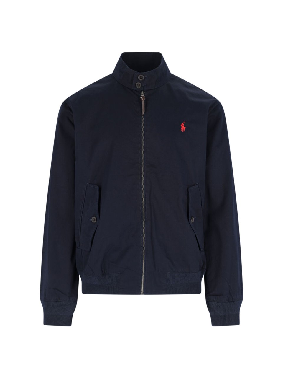 Ralph Lauren Navy Blue High Neck Cotton Zip Jacket Blauw