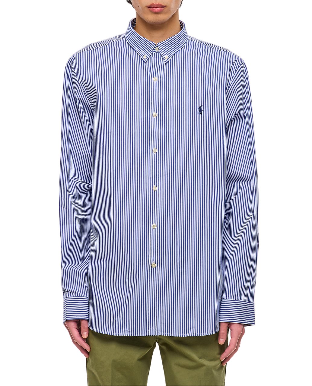 Ralph Lauren Slim Fit Cotton Sport Shirt with Vertical Stripes Blauw