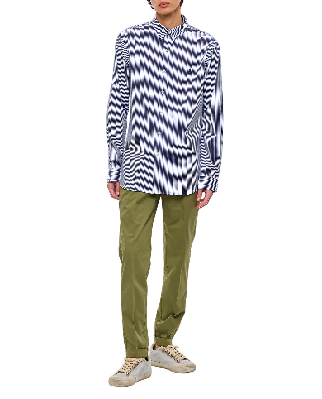 Ralph Lauren Slim Fit Cotton Sport Shirt with Vertical Stripes Blauw