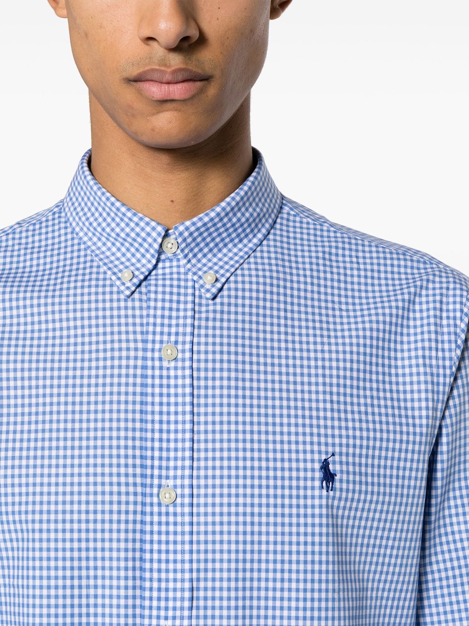 Ralph Lauren Long-Sleeve Button-Up Shirt with Checkered Pattern Blauw
