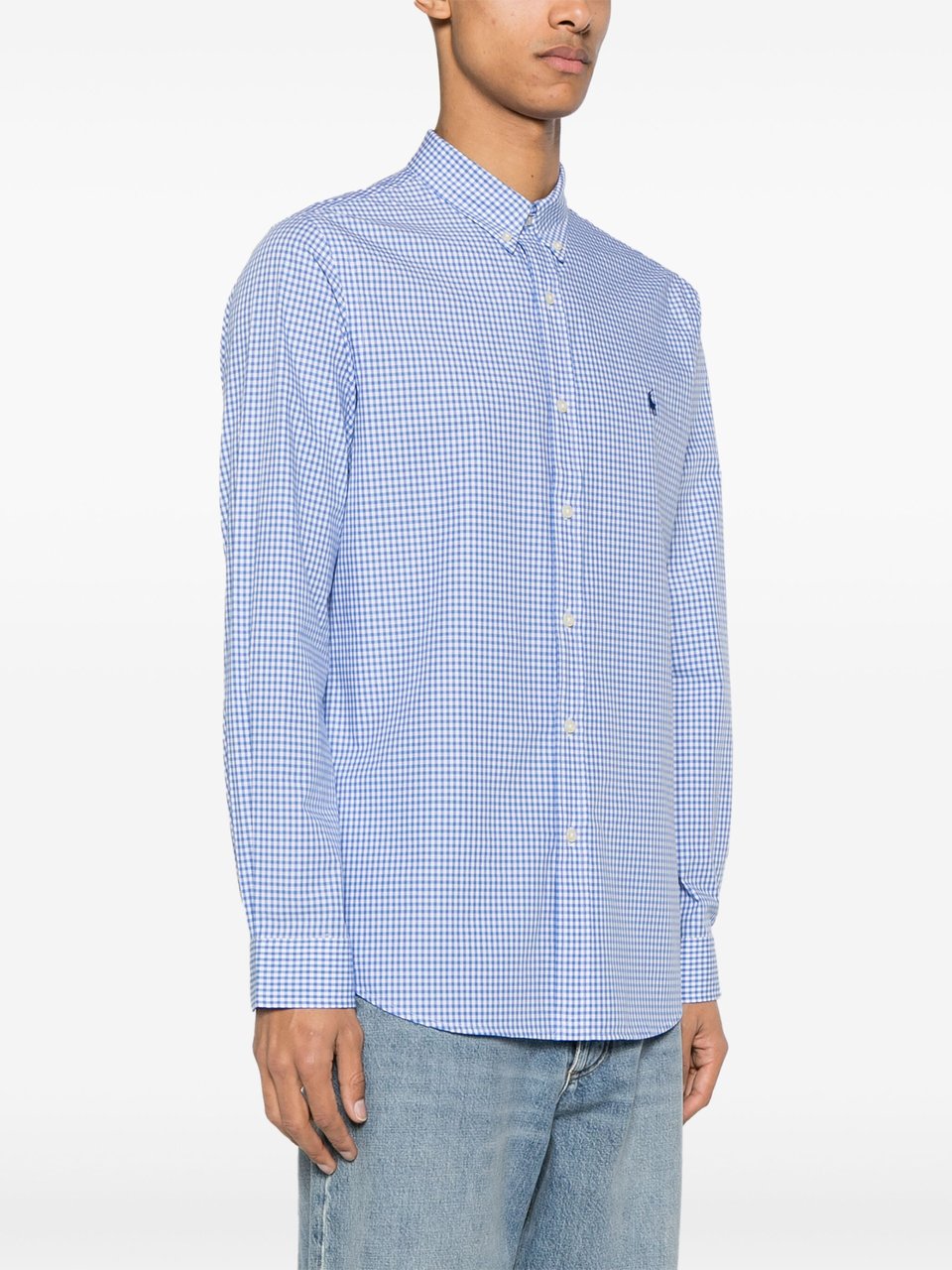 Ralph Lauren Long-Sleeve Button-Up Shirt with Checkered Pattern Blauw