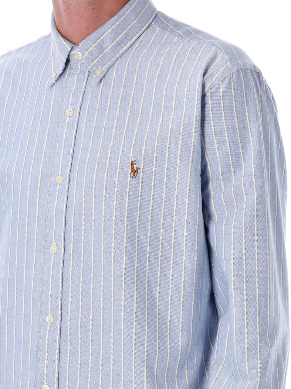 Ralph Lauren Custom Fit Shirt White Light Blue Blauw