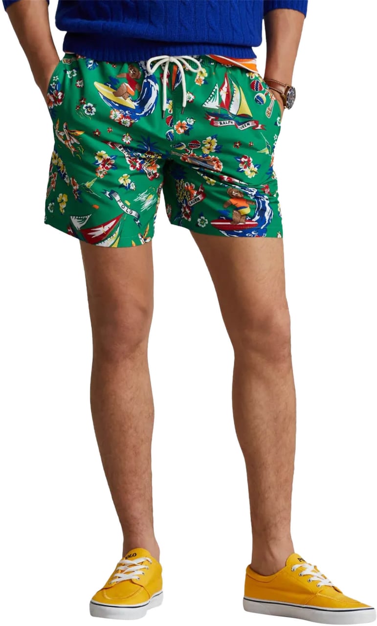 Ralph Lauren Surfer Bear Traveler Mid Swim Shorts Groen