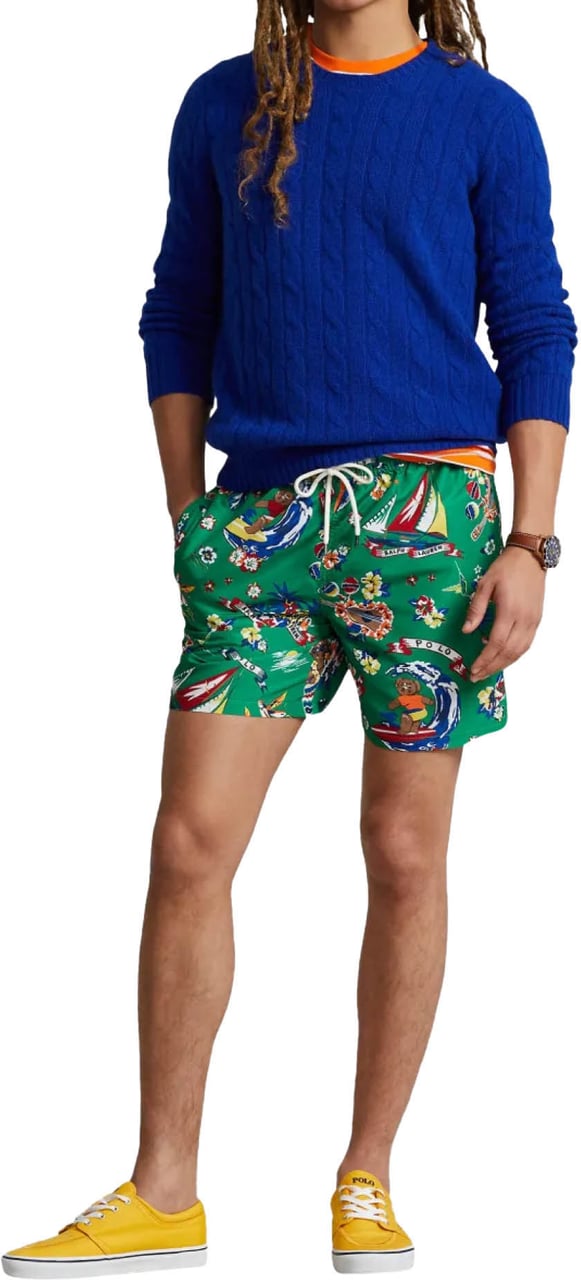Ralph Lauren Surfer Bear Traveler Mid Swim Shorts Groen