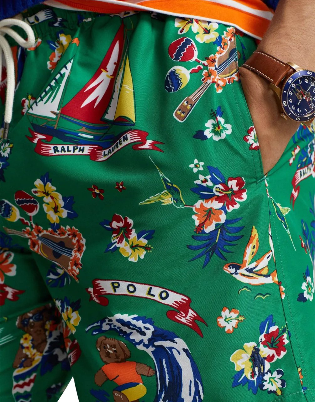 Ralph Lauren Surfer Bear Traveler Mid Swim Shorts Groen