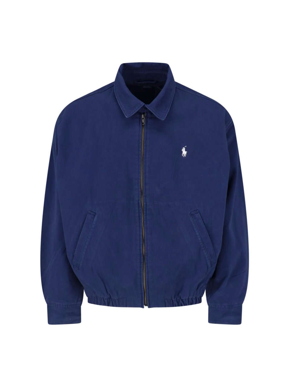 Ralph Lauren Classic Zip-Up Jacket with Buttoned Collar and Embroidered Logo Blauw