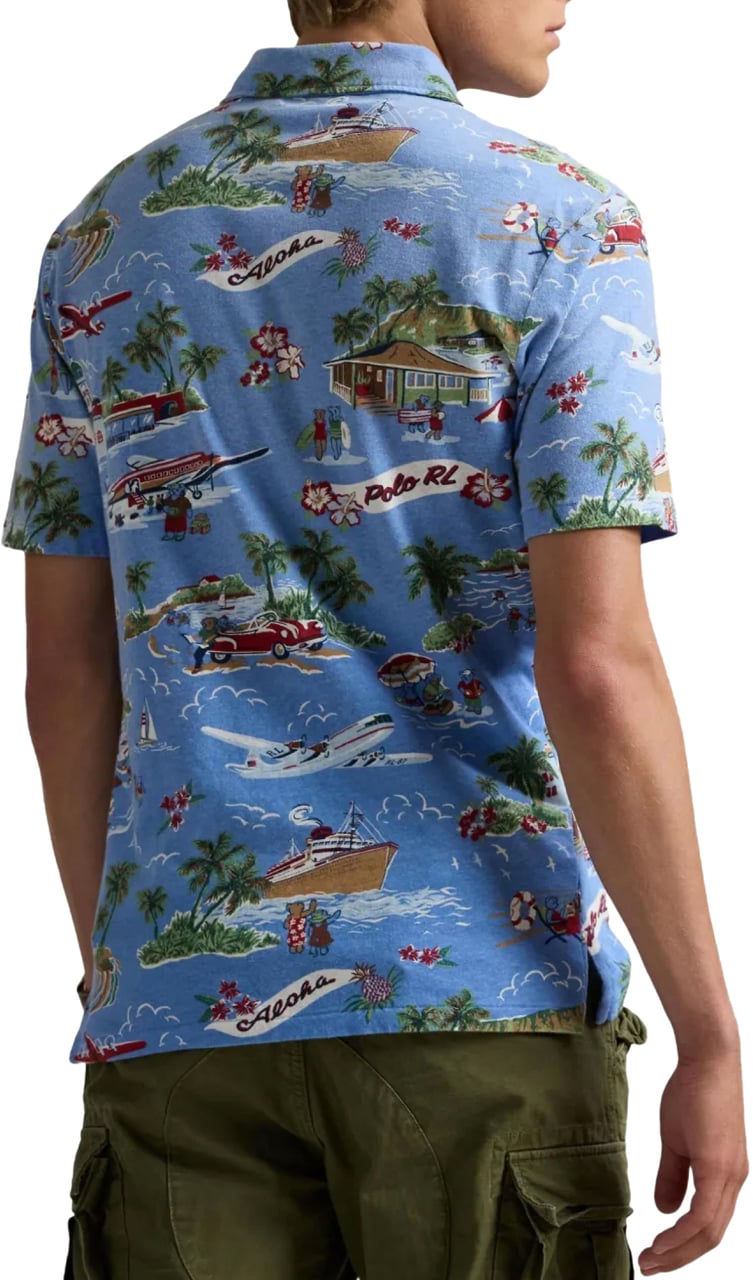 Ralph Lauren Surf Bear Linen Cotton Polo Shirt Blauw