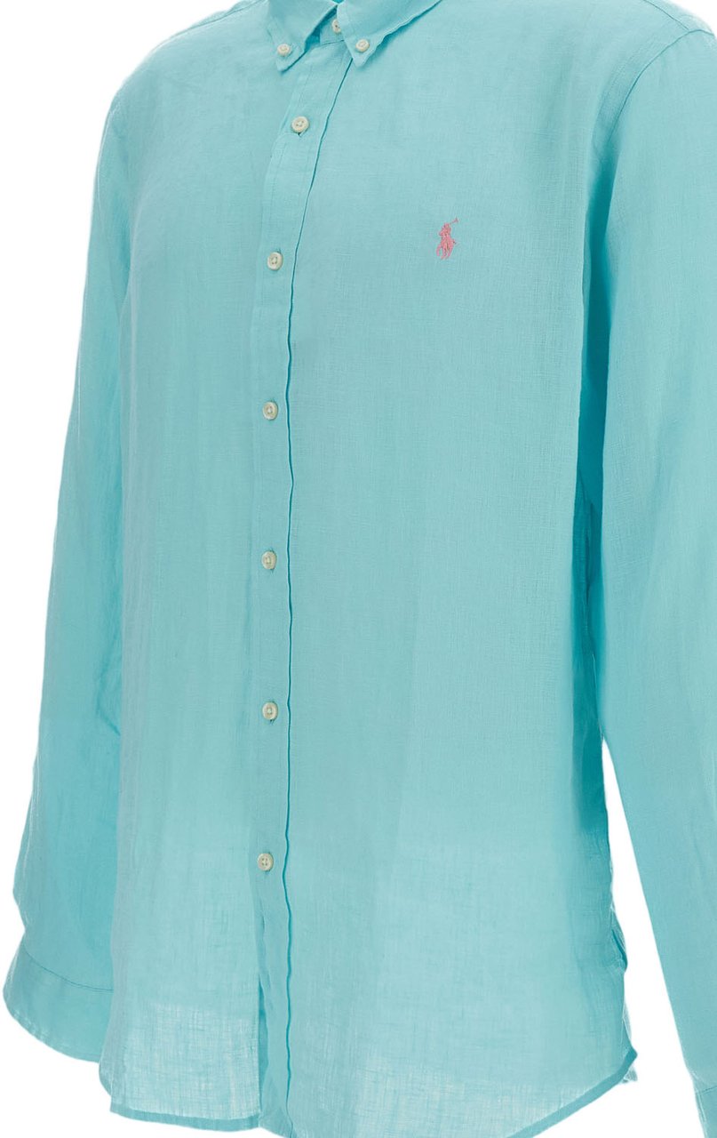 Ralph Lauren Lightweight Tailored Linen Shirt with Embroidered Logo Groen
