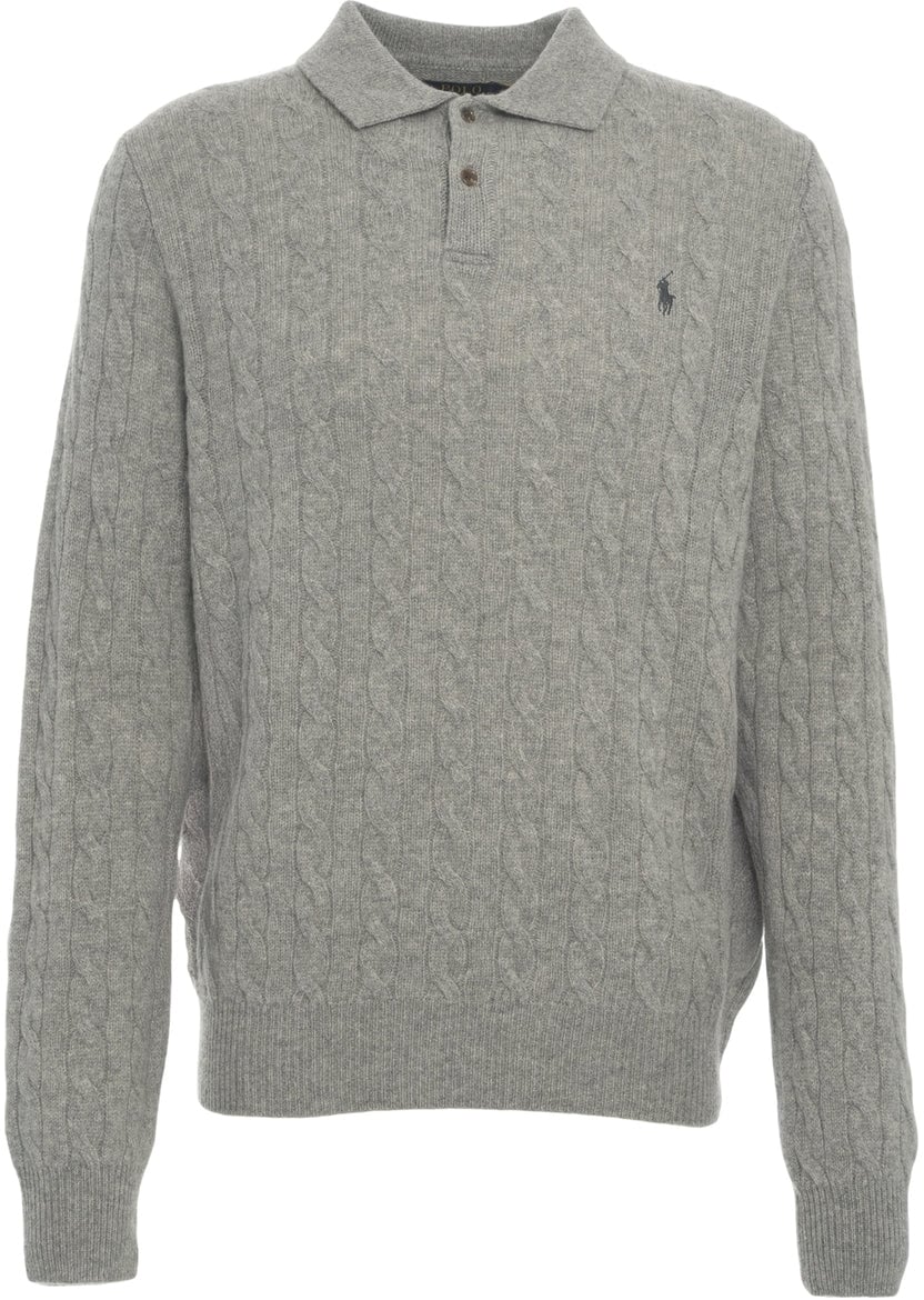 Ralph Lauren Cable knit sweater with polo collar Beige