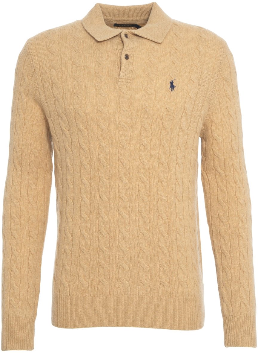 Ralph Lauren Cable knit sweater with polo collar Beige