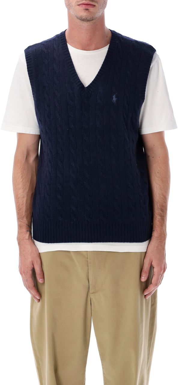 Ralph Lauren Cable Knit Vest Hunter Navy Blauw