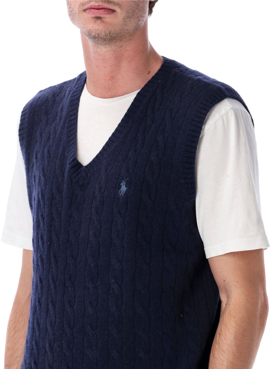 Ralph Lauren Cable Knit Vest Hunter Navy Blauw