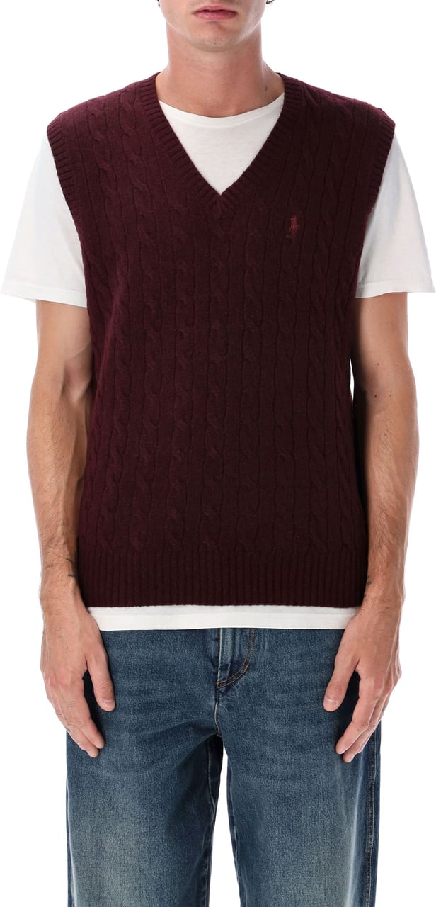 Ralph Lauren Cable Knit Vest Wine Rood