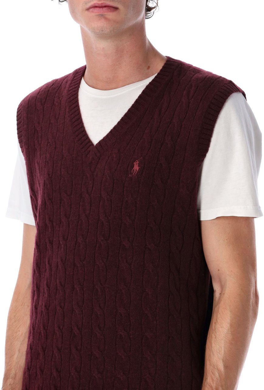 Ralph Lauren Cable Knit Vest Wine Rood