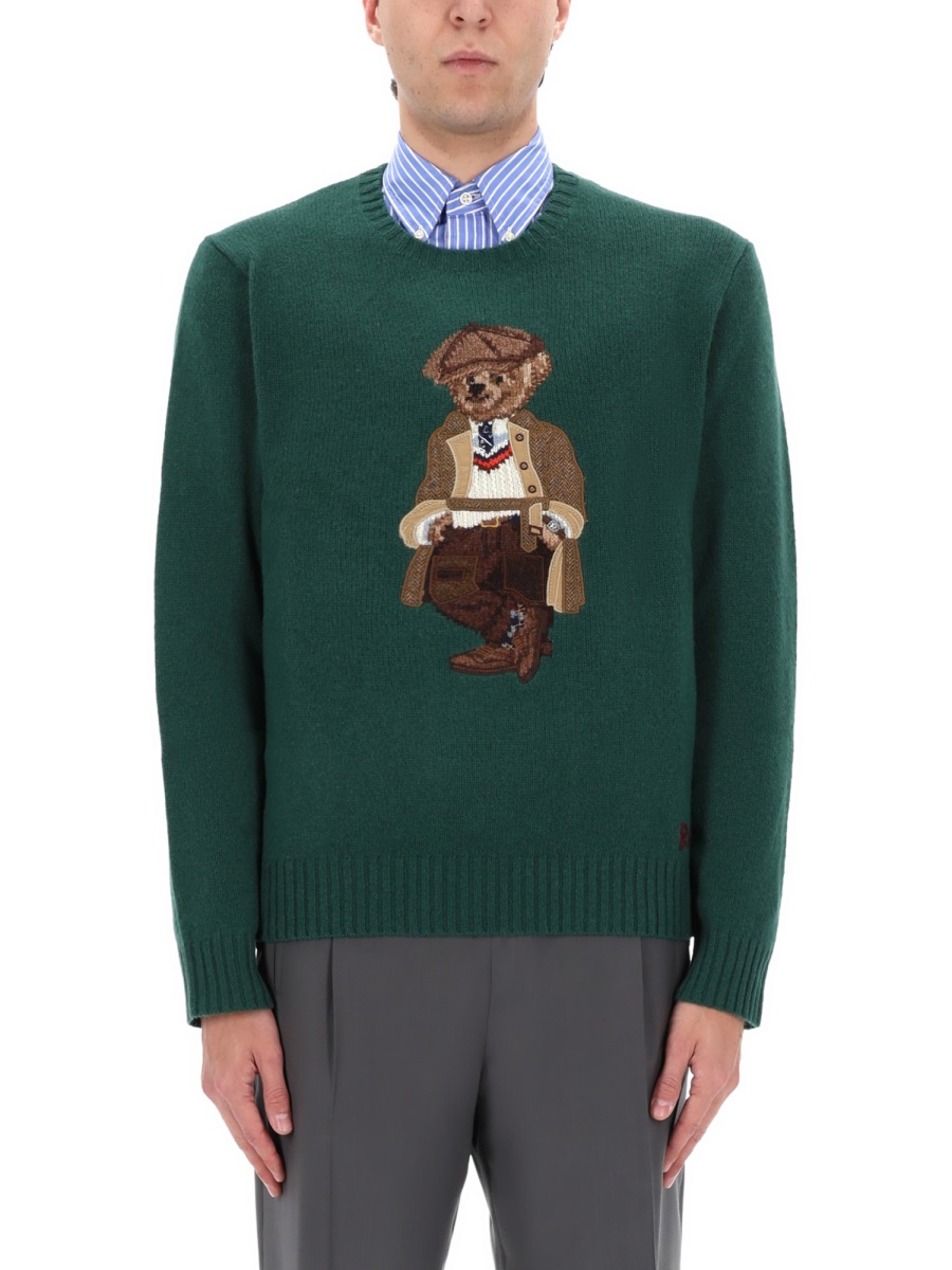 Ralph Lauren Polo Bear Green Embroidered Sweater Zwart