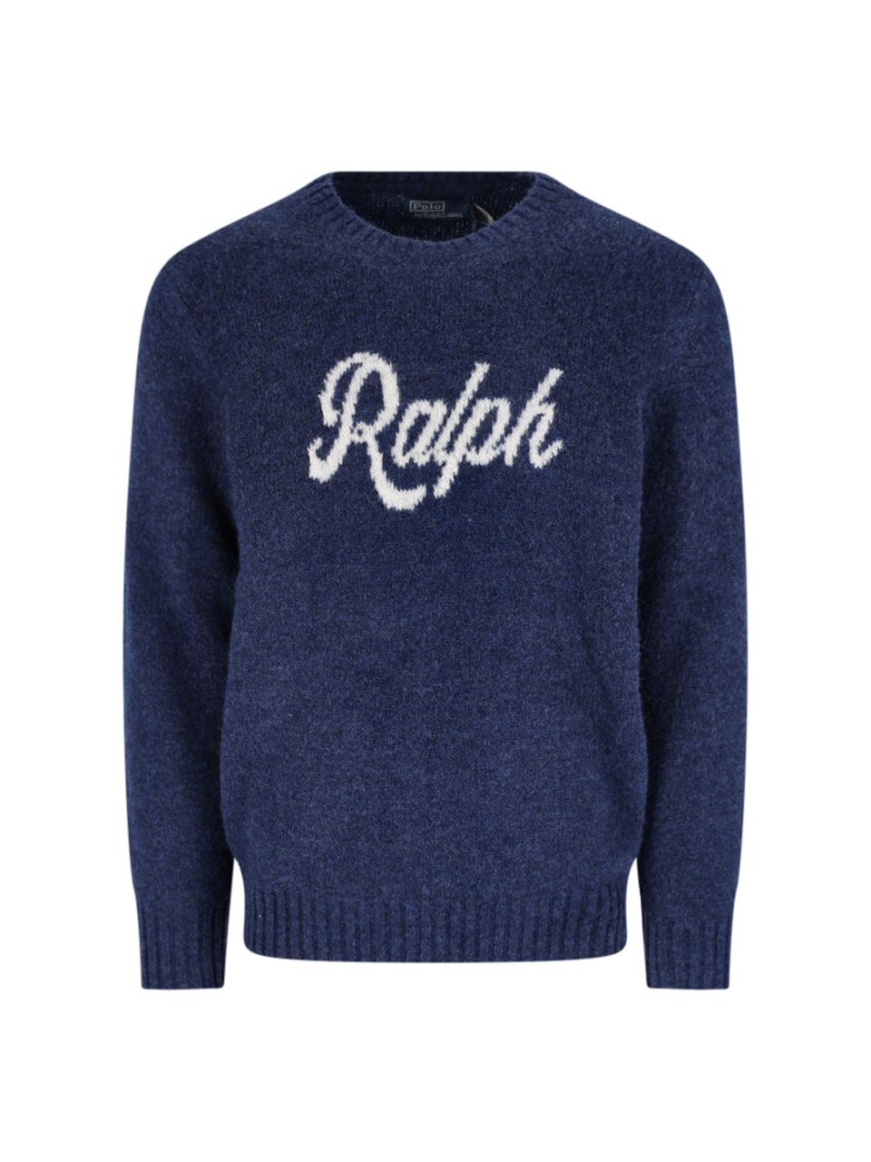 Ralph Lauren Crewneck Blue Wool-Blend Sweater with Jacquard Logo Blauw