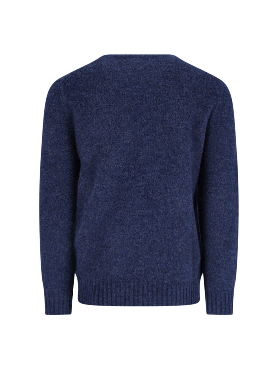 Ralph Lauren Crewneck Blue Wool-Blend Sweater with Jacquard Logo Blauw