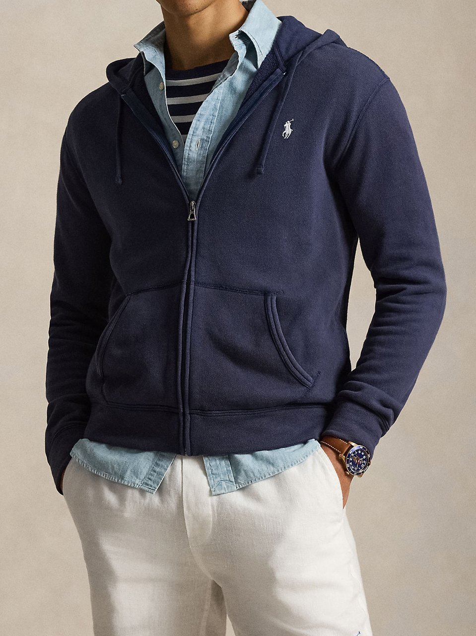 Ralph Lauren Navy Blue Sweatshirt Full-Zip Cotton Hoodie Zwart