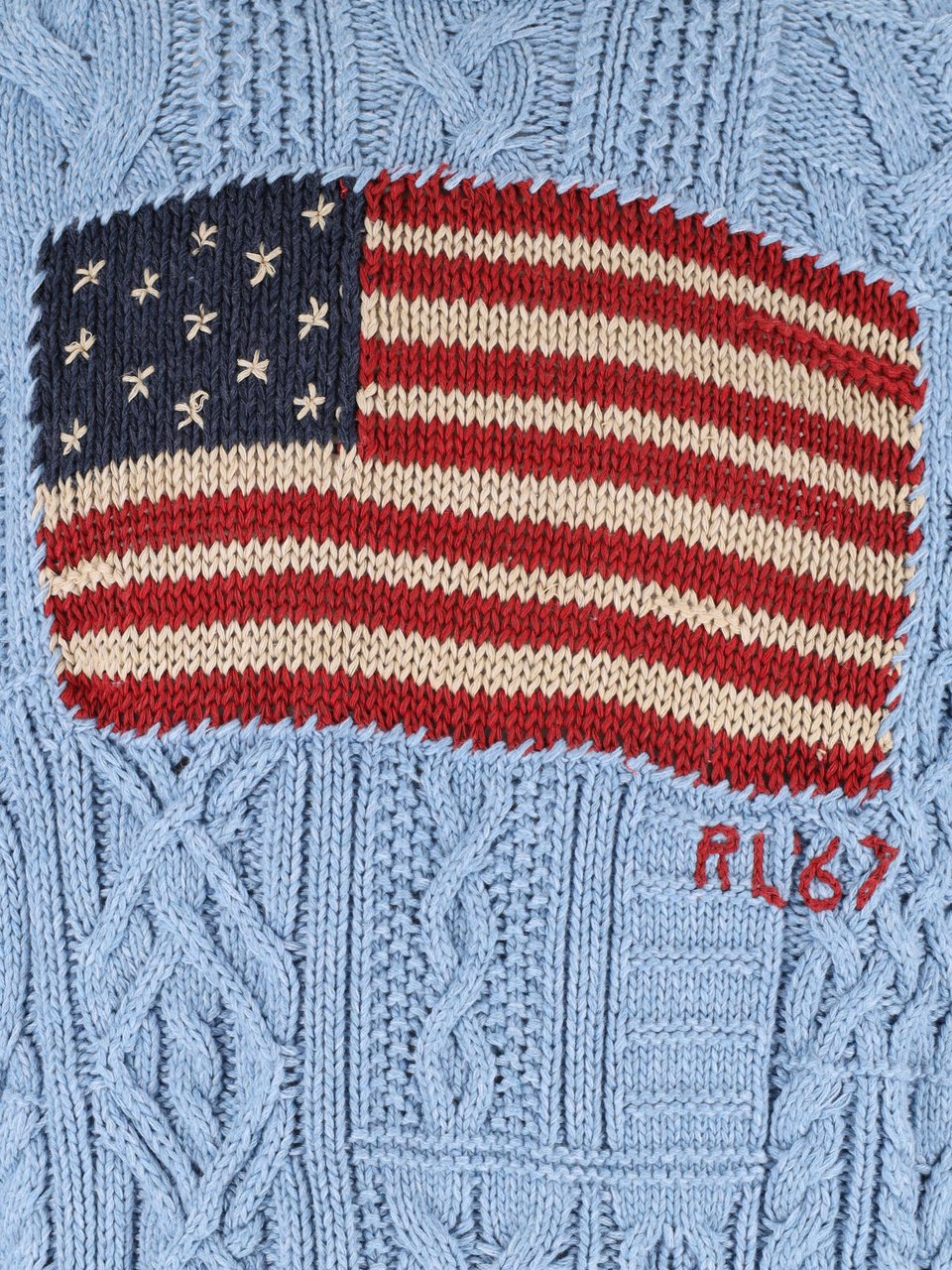 Ralph Lauren Blue American Flag Cable Knit Sweater Blauw
