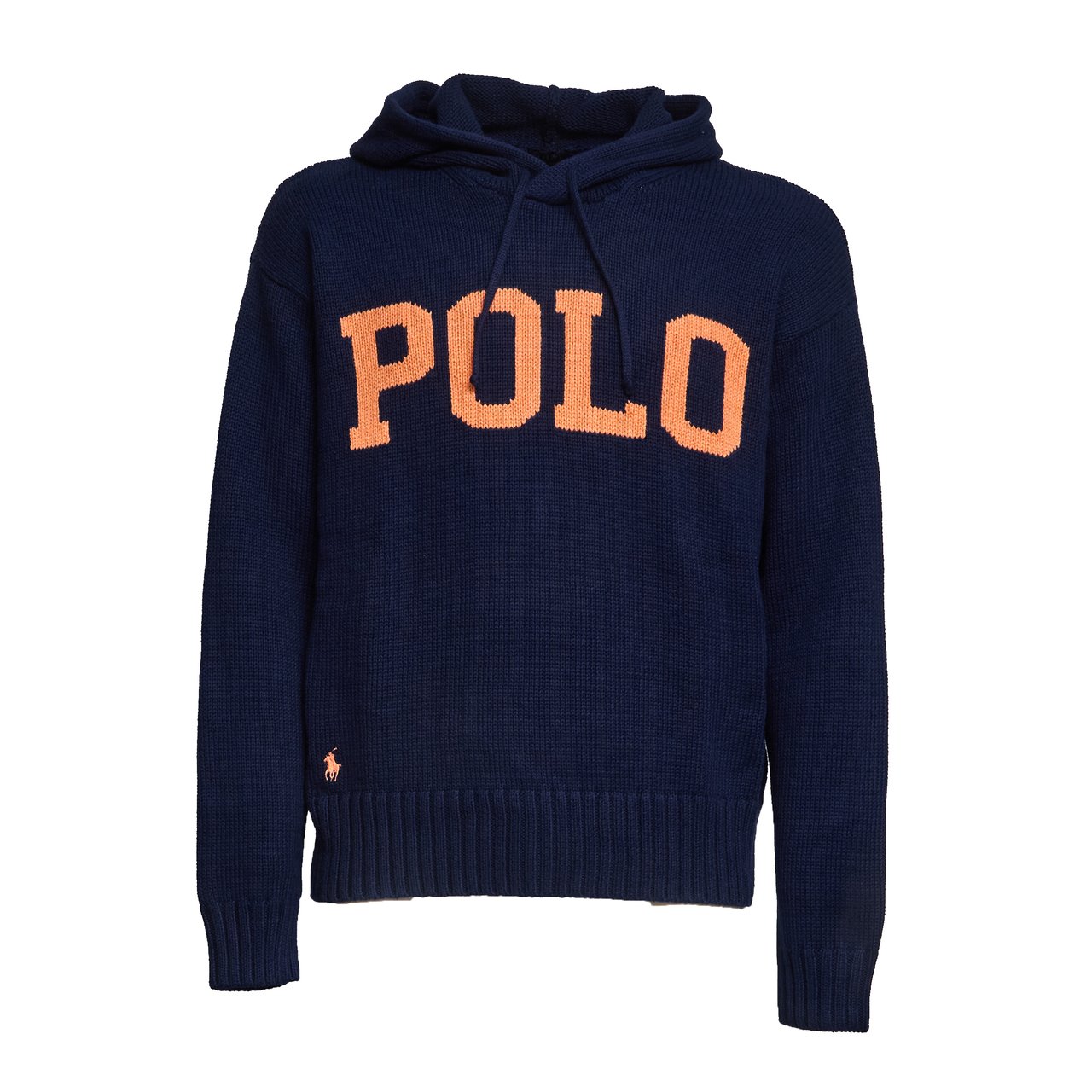 Ralph Lauren Polo Intarsia Cotton Hooded Sweater Zwart