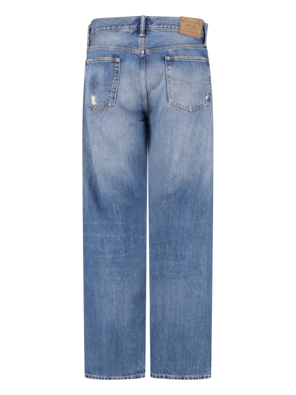 Ralph Lauren Blue Distressed Straight-Leg Denim Jeans Blauw