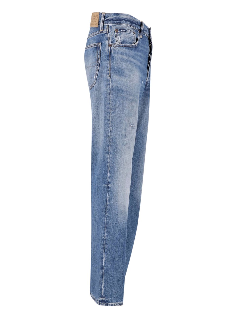 Ralph Lauren Blue Distressed Straight-Leg Denim Jeans Blauw