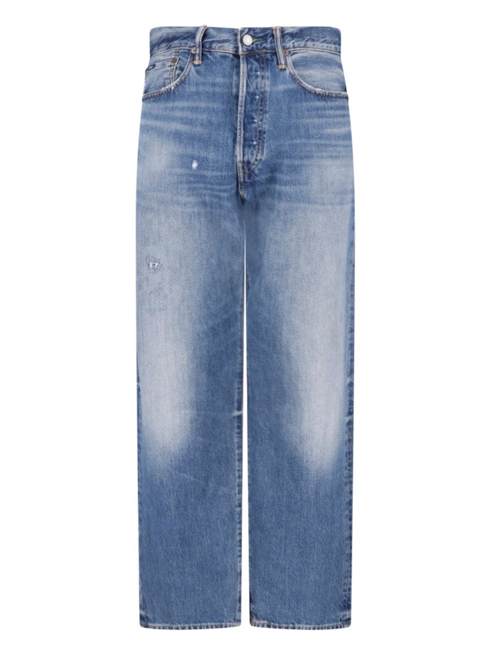 Ralph Lauren Blue Distressed Straight-Leg Denim Jeans Blauw