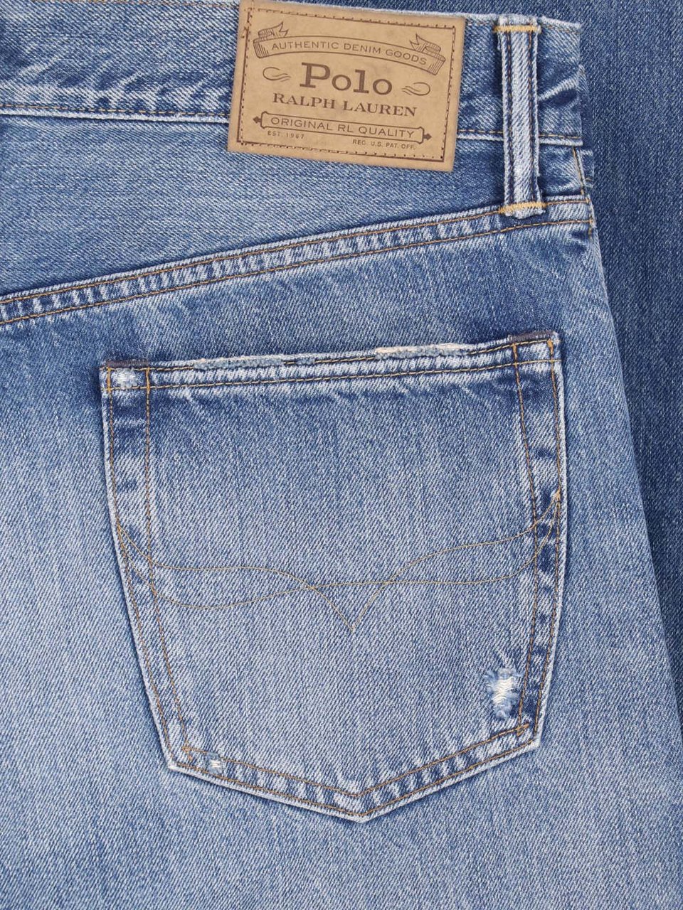 Ralph Lauren Blue Distressed Straight-Leg Denim Jeans Blauw